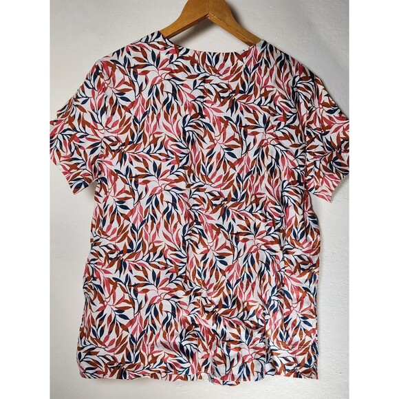 Lands End Top Shirt Tropical Short Sleeve Sz Medium Crewneck Women's 100% Linen - Picture 2 of 5